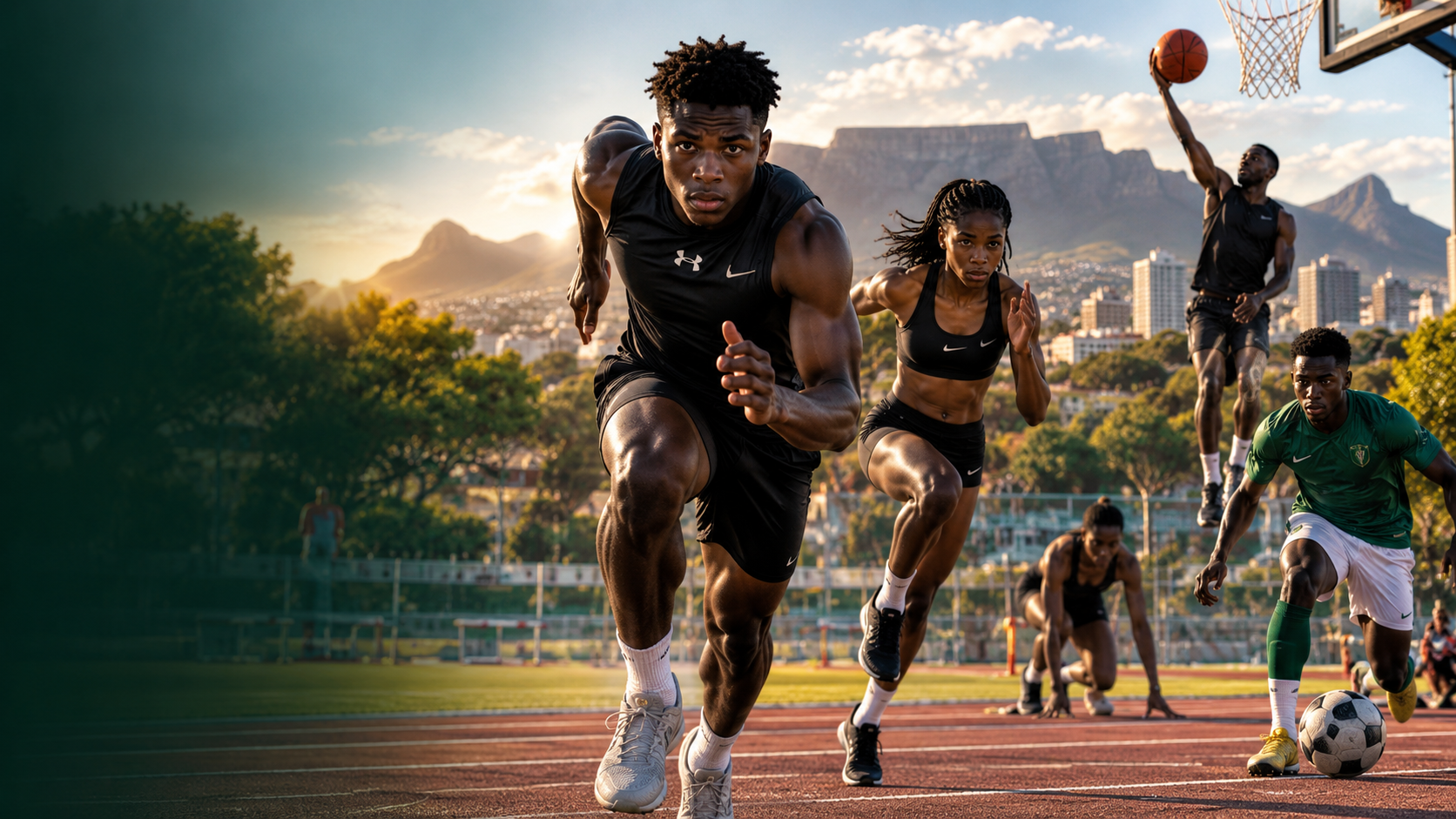 Young athletes participating in football, basketball and track