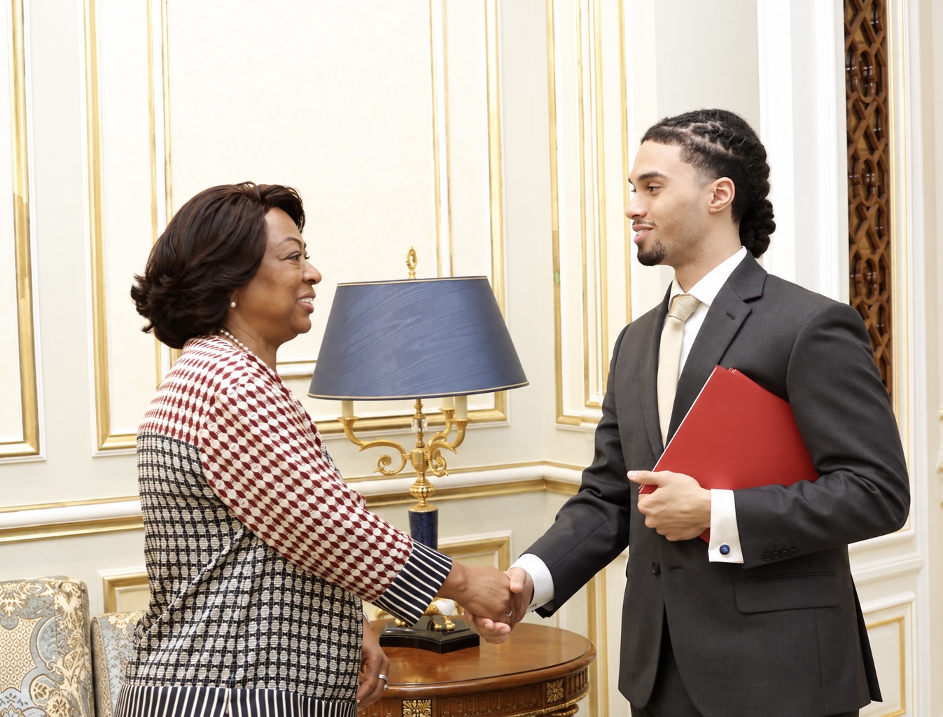 Leon Majondo-Mwamba with H.E. Ana Dias Lourenço, First Lady of Angola, in Luanda